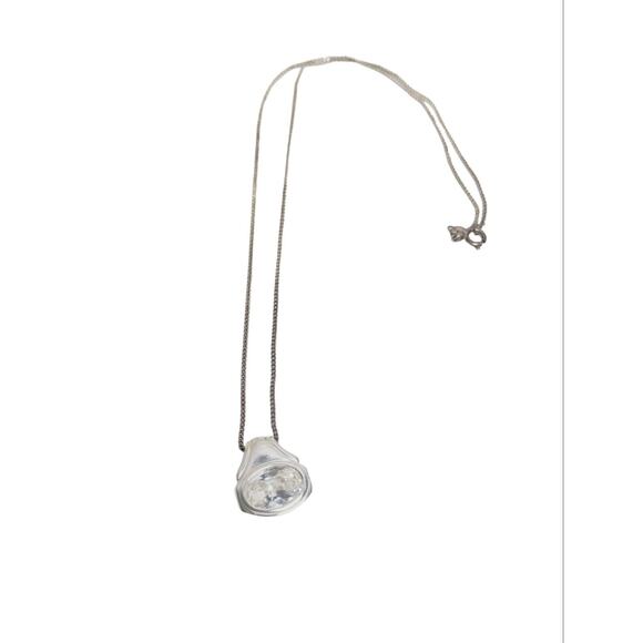 925 Sterling Silver Chain Pendant Necklace with CZ Cubic Zirconia Cabochon Inlay - Picture 5 of 6